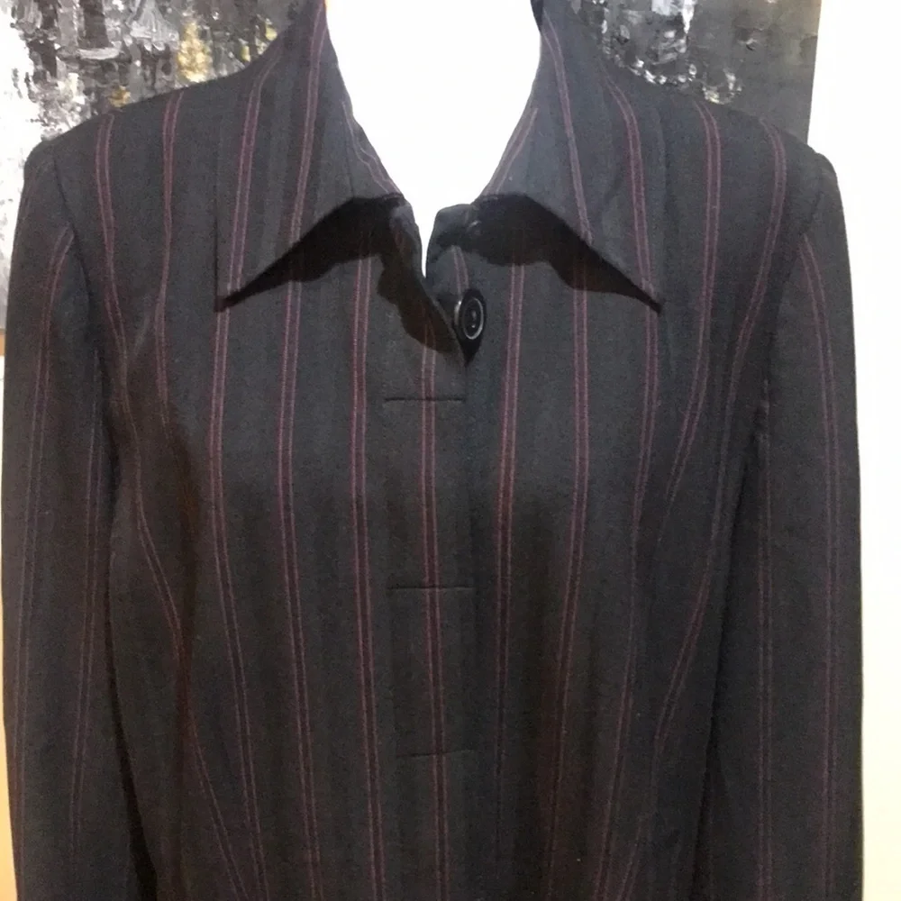 Lane Bryant Navy with Red Pin Stripes Hidden Button Front Blazer w/Pockets-18
